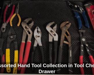Assorted Hand Tool Collection in Tool Chest Drawer