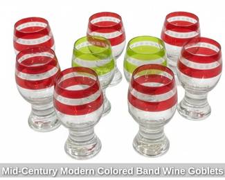 MidCentury Modern Colored Band Wine Goblets