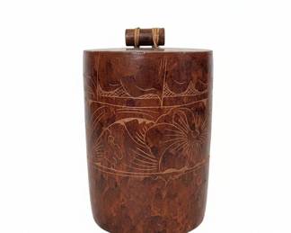 Vintage Carved Tapa Cloth Covered Ice Bucket