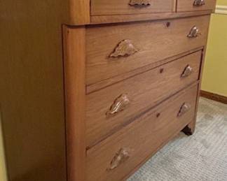 Antique Oak Chest of Drawers with Leaf Pulls