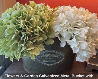 Flowers  Garden Galvanized Metal Bucket with Artificial Hydrangeas