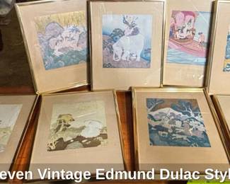 Set of Seven Vintage Edmund Dulac Style Prints