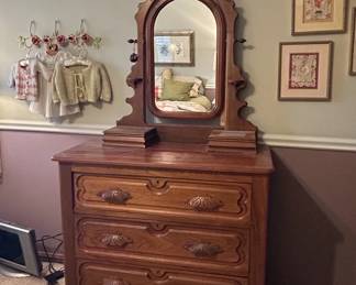 Antique Victorian Oak Dresser with Mirror and Glove Boxes second image