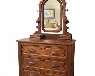 Antique Victorian Oak Dresser with Mirror and Glove Boxes
