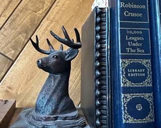 Vintage Cast Metal Deer Head Bookends