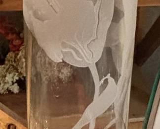 Perry Coyle Etched Crystal Lily Floor Vase second image