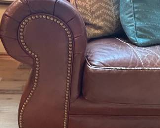 Traditional Leather RolledArm Sofa second image