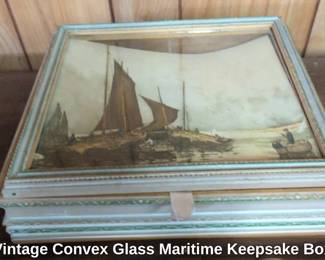 Vintage Convex Glass Maritime Keepsake Box