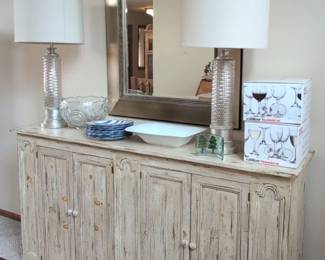 Distressed Cream Finish FourDoor Credenza