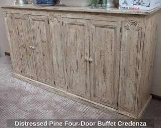 Distressed Pine FourDoor Buffet Credenza