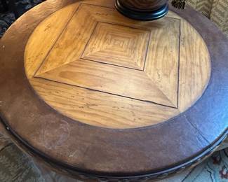 Leather and Wood Accent Table with Iron Base second image