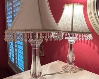 Pair of Crystal Table Lamps with Beaded Shades