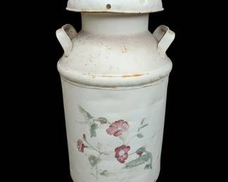 Vintage Painted Metal Milk Can