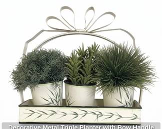 Decorative Metal Triple Planter with Bow Handle