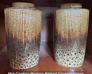 MidCentury Modern Ribbed Ceramic Vases