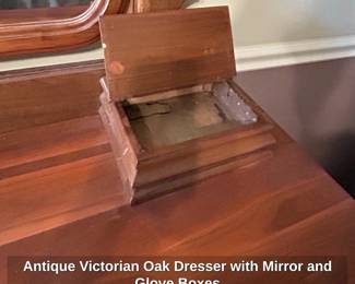 Antique Victorian Oak Dresser with Mirror and Glove Boxes fifth image