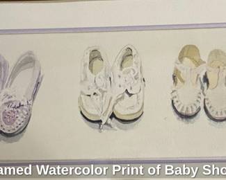 Framed Watercolor Print of Baby Shoes
