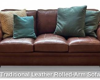 Traditional Leather RolledArm Sofa