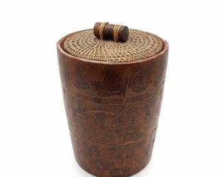 Vintage Carved Tapa Cloth Covered Ice Bucket second image