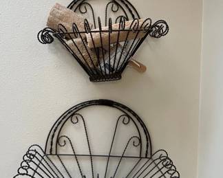Vintage FrenchStyle Twisted Wire Wall Baskets, Set of Two