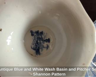 Antique Blue and White Wash Basin and Pitcher Set  Shannon Pattern second image