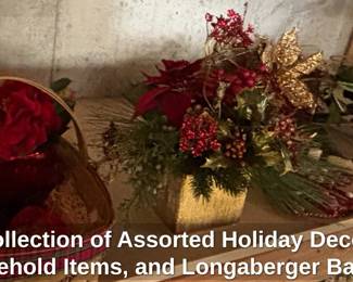 Collection of Assorted Holiday Decor, Household Items, and Longaberger Baskets second image