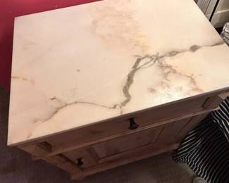 Antique Pine and Marble Top Nightstand second image