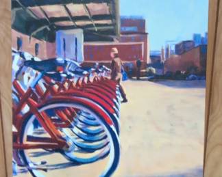 Kelly Biga Original Oil Painting of Bike Share Station