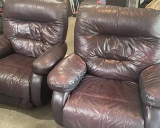 Pair of Faux Leather Manual Reclining Armchairs