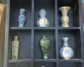 Franklin Porcelain Miniature Vase Collection with Display Case, TI-83 Plus, and Cabinet Hardware Lot