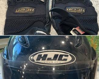 HJC Full Face Motorcycle Helmet Size XL and Icon Twenty-Niner Gloves Pair Size 2XL
