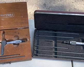 Two Starrett Depth Micrometer Sets with Wooden and Fitted Hard Cases