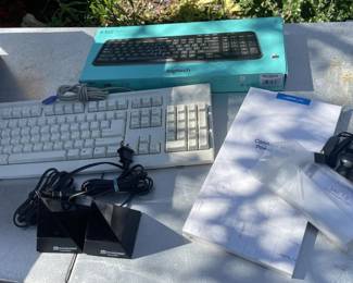 Assorted Office Supplies and Electronics Lot featuring Logitech K360 Wireless Keyboard