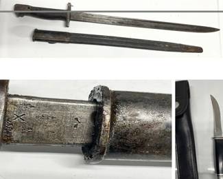 Buck Fixed Blade Knife, Military Bayonets, and Baton Lot