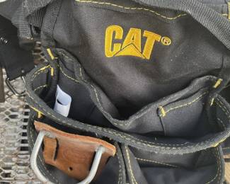 CAT Tool Belt, Busy Pockets Bucket Organizer, and Leather Nail Bag Lot