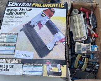 Central Pneumatic 18 Gauge 2-in-1 Air Nailer and Stapler Kit with Box of Mixed Hardware and Tools