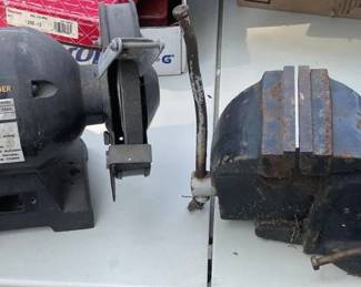 6 Inch Bench Grinder Model BG 6 and Heavy Duty Swivel Base Bench Vise Lot
