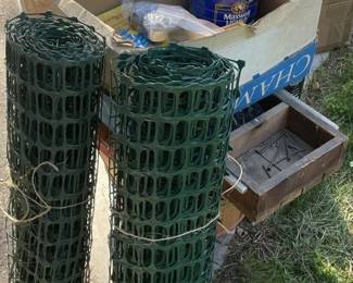 Assorted Garden Fencing, Wooden Organizer Tray, and Mixed Hardware Lot