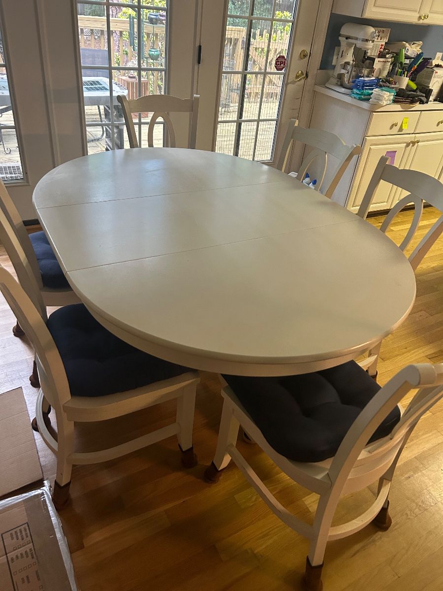 Breakfast table and chairs by Crate and Barrel.