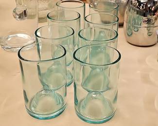 Mexican Recycled Blown Glass Tumblers Aqua Tint