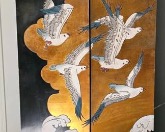 Vintage Japanese FourPanel Lacquer Folding Screen