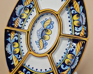 Piece Italian Majolica HandPainted Appetizer Set with Tray Lemon Pattern