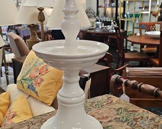 Vintage White Ceramic Tiered Tazza or Compote with Candlestick Holder