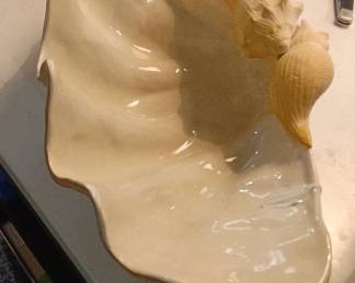 Vintage Ceramic Clam Shell Centerpiece with Applied Shells