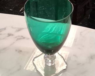 Vintage Emerald Green Golf Ball Stem Water Goblets, Set of