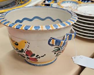 Italian Majolica HandPainted Cachepot with Bird and Floral Motifs