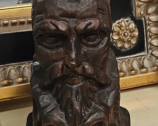 HandCarved Wooden Bearded Male Bust Folk Art Style
