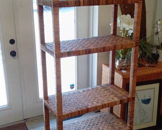 Vintage Bielecky Brothers Style Rattan Etagere Shelf Unit