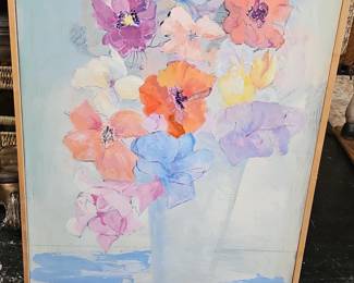 MidCentury Modern Floral Still Life Oil Painting