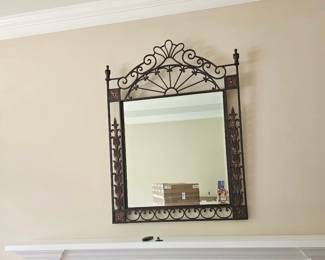 French Louis XVI Style Wrought Iron TwoDoor Arched Mantel or Wall Mirror